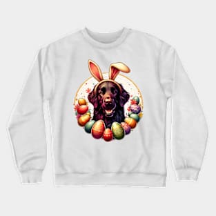 Flat-Coated Retriever Enjoys Easter with Bunny Ears Crewneck Sweatshirt